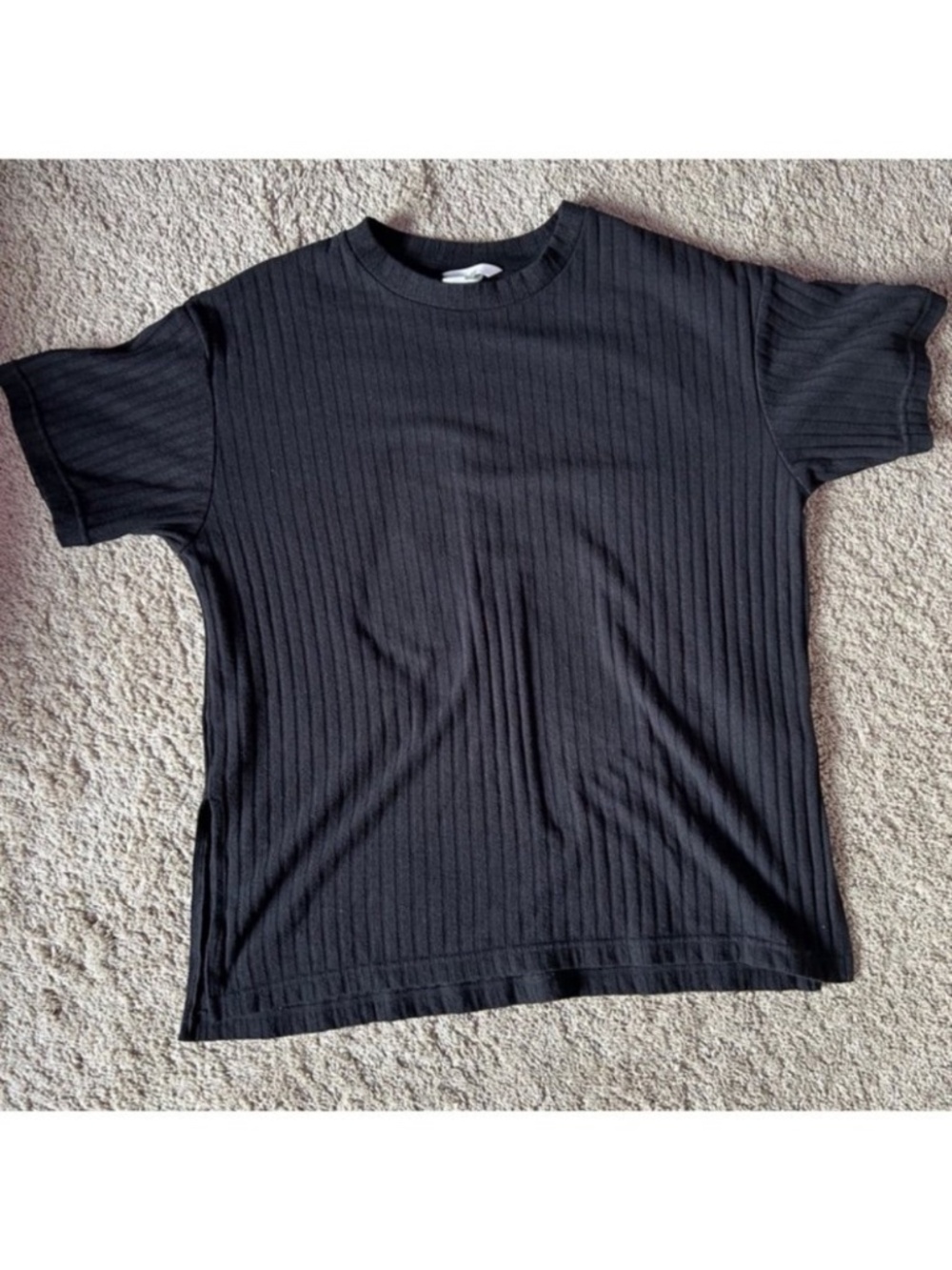 Black Regular Fit Rib-Knit T-Shirt